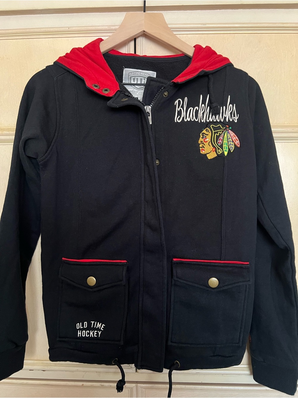 Blackhawks Black & Red Hooded Hockey Jacket
